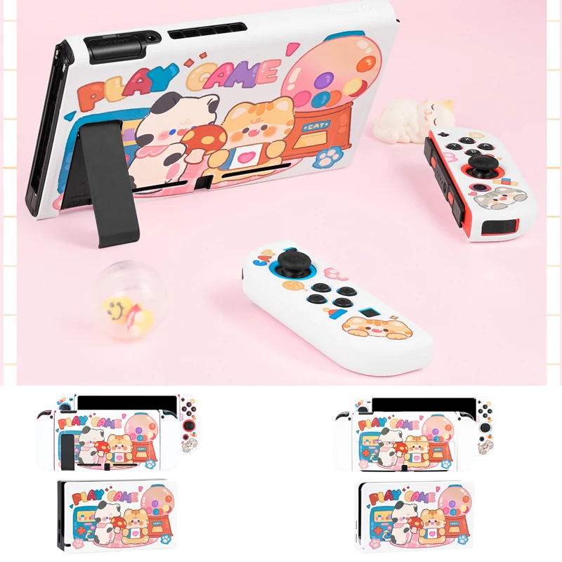 Жесткий Чехол для ТВ-приставки с симпатичной игровой кошкой, подставка для зарядного устройства, Хрустальный чехол для контроллера Nintendo Switch Oled NS Joy-Con, защита для телефона из ТПУ