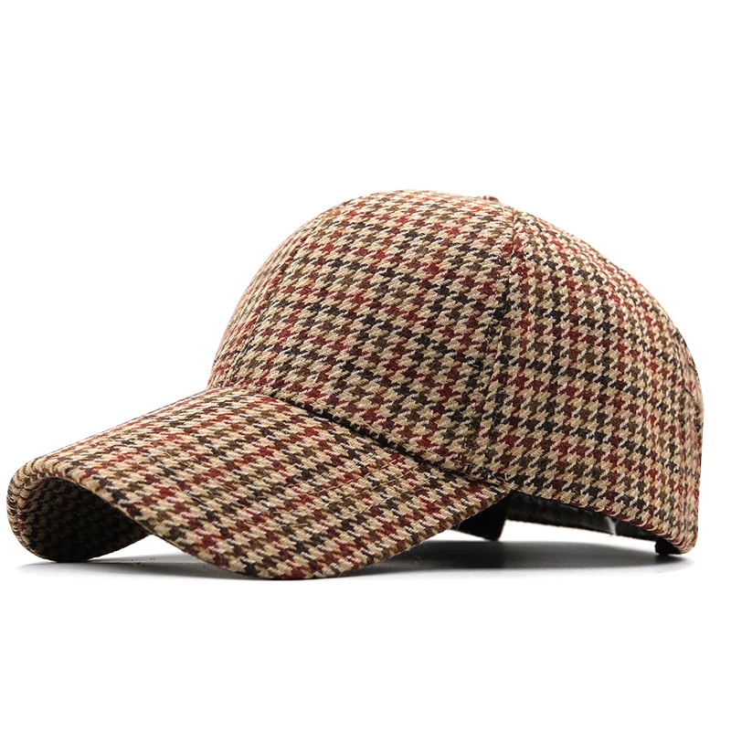 Brown Houndstooth Baseball Caps For Men Summer British Style Plaid Women Cap Brand Bone Trucker Hat Casquette Homme