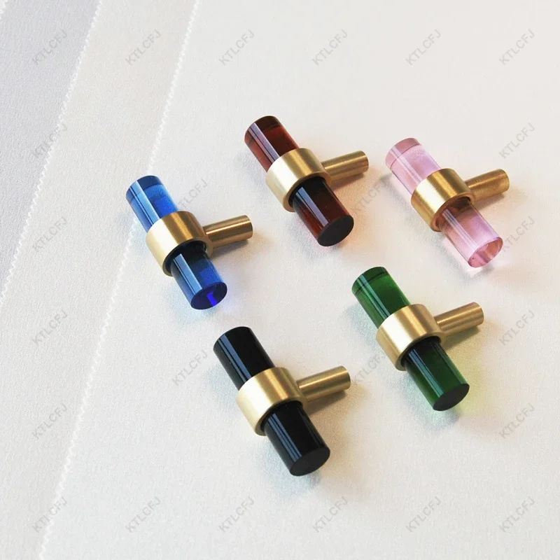 Nordic Luxury Crystal Wardrobe Shoe Cabinet Handle Modern  Simple Pure Copper Single/Double Hole Pink Black Blue Crystal Handle
