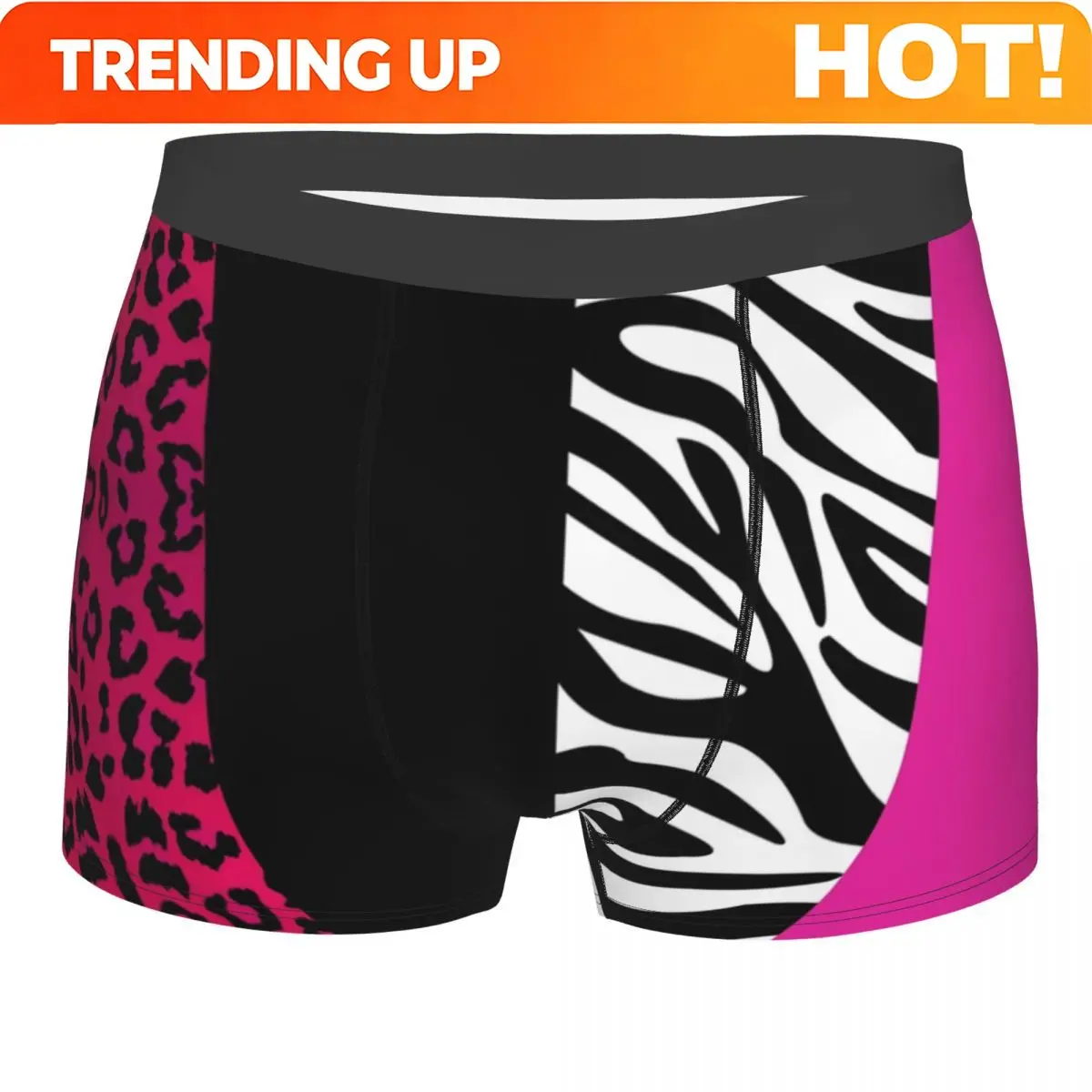 Custom Hot Pink Zebra And Leopard Animal Print Stripes Underwear Men Stretch Boxer Briefs