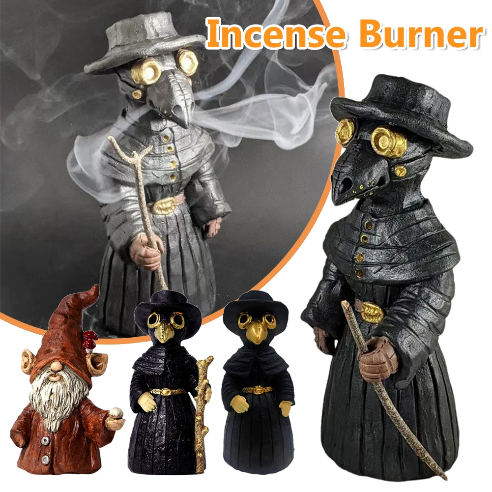 Halloween Plague Doctor Incense Burner Dwarf Decompresse Anxiety Relief Desktop Resin Ornament Incense Burner Statue Unique Gift