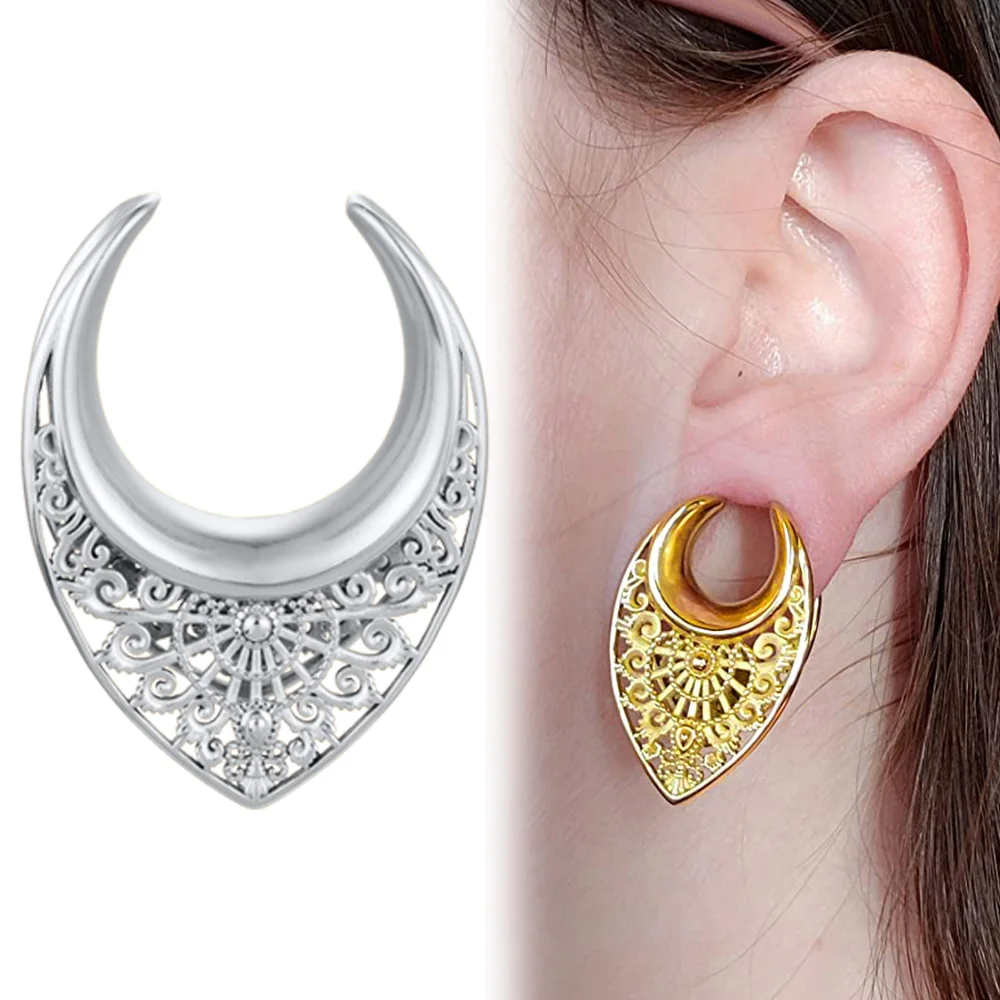 Giga 2PCS Vintage Design Stainless Steel Ear Saddle Expander Piercing Plugs for Stretched Earlobe Body Gauges Earrings Jewelry