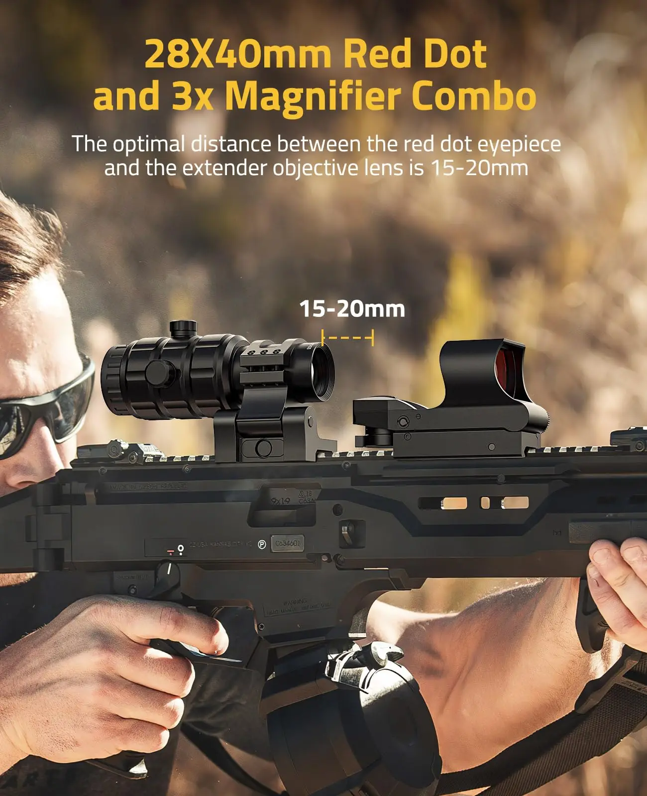 MIDTEN EagleFeather Multiple Reticle Red Dot Magnifier Combo 40mm Large Lens with 3X Absolute Co-Witness Flip-to-Side