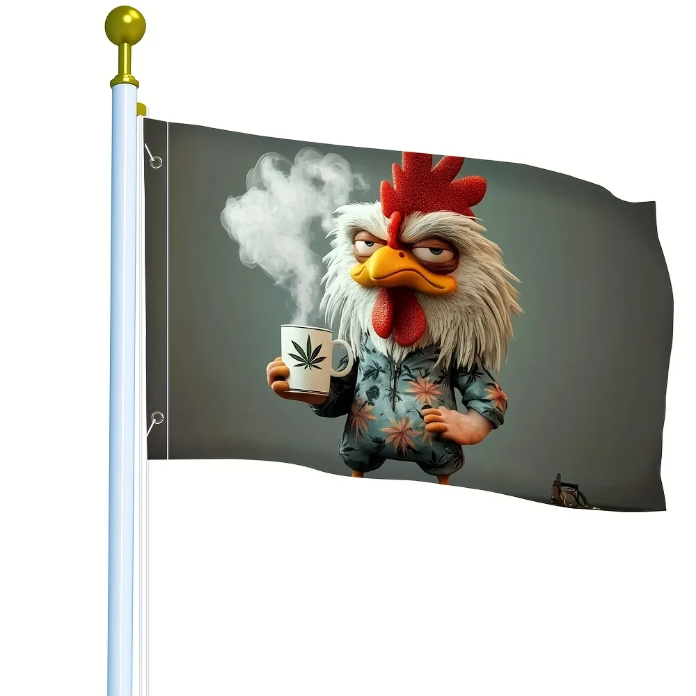 1pc Outdoor Decorative Flag - Festive Chicken in Slippers & Cup Design, Durable Polyester Weather-Resistant Yard