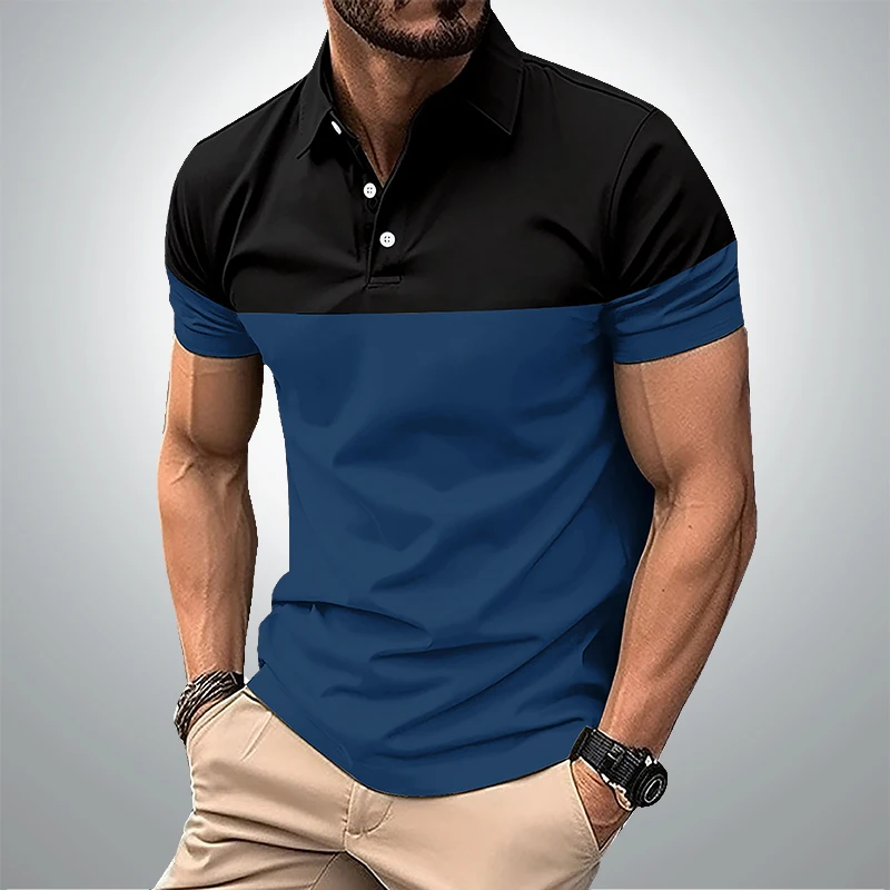 

Men's summer short sleeved polo shirt business casual 3D striped T-shirt men's casual sports top European and American plus size