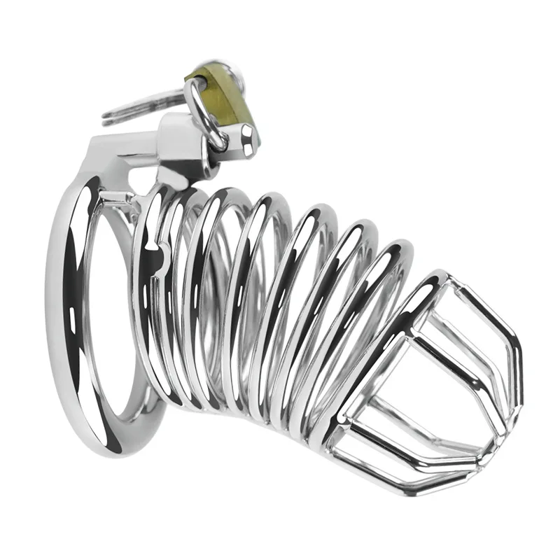 Male Metal Chastity Cage Penis Ring Mesh CB Lock Chastity Belt with Silicone Catheter Sissy Penis Bondage Adult Erotic Sex Toys