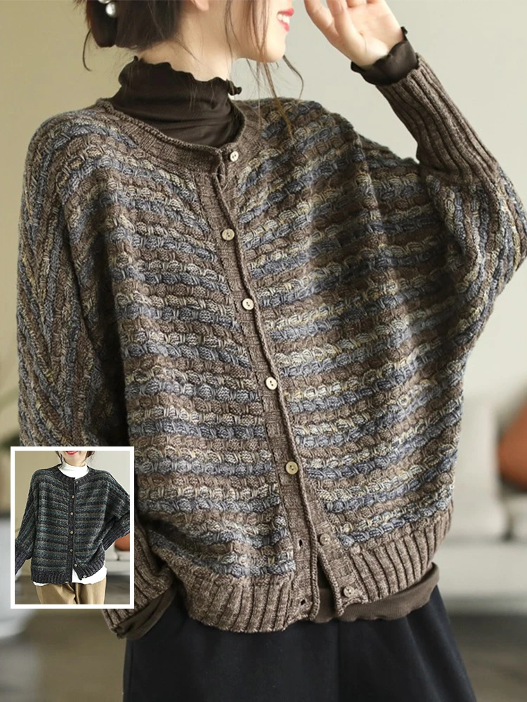 

Sli осень-зима летучая мышь све трикотаж повседневный круглый Ne ленивый Sle большой размер женский модный открытый кардиган топ