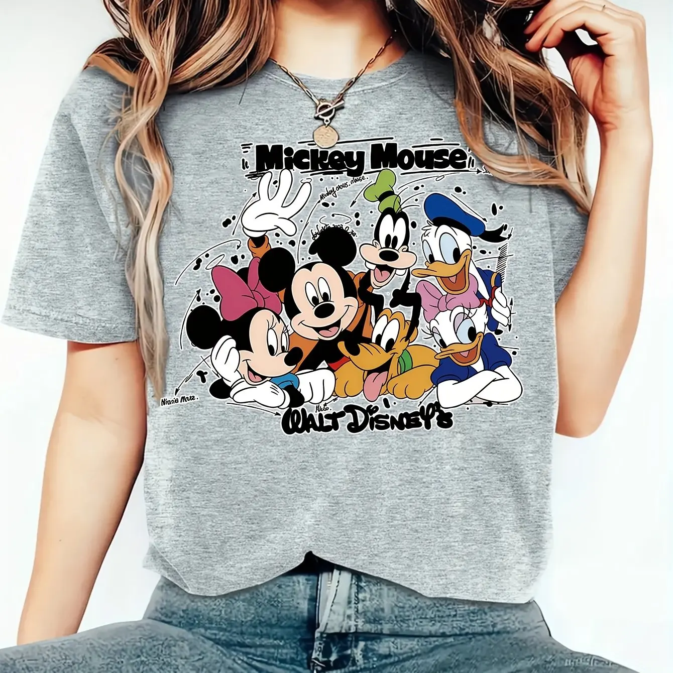 

2025 New Disney Trendy Fashion Leisure Pure Cotton T-shirt Retro Street College Style Commuting Y2K Harajuku Asexual Style