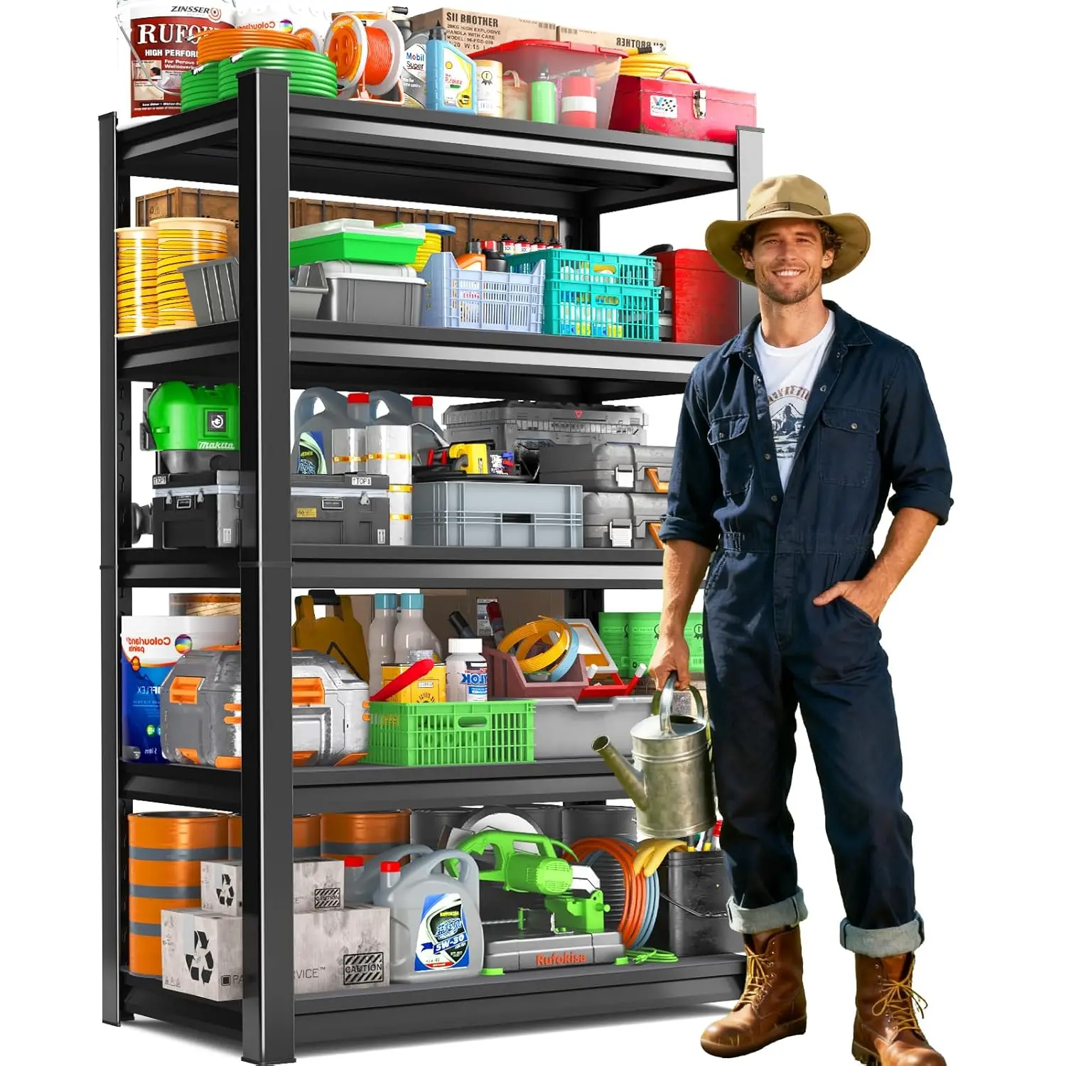 

Стеллажи для гаража, 5-ярусные, усиленные, грузоподъемность 1360 кг, регулируемые, легко собираемые, для индивидуального хранения