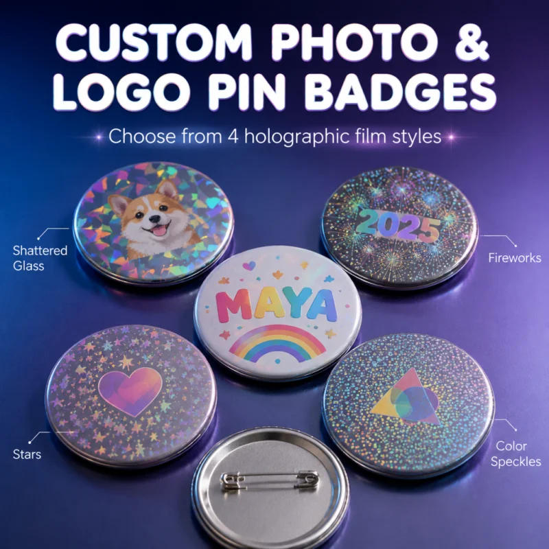 Customized Photos, Logo Badges, Customized Family, Friends, Anime Characters, Campus Event Badges, Flash Film Style Selection
