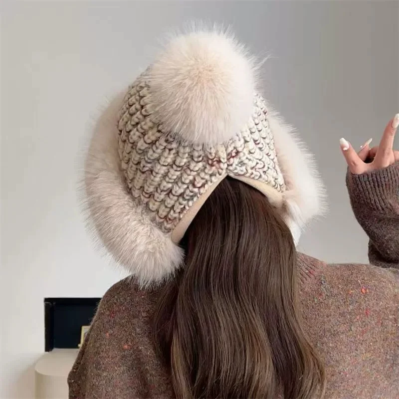 Women's Versatile Winter Beanie with Pom-Pom Warm and Cozy Knit Hat with Ear Flaps