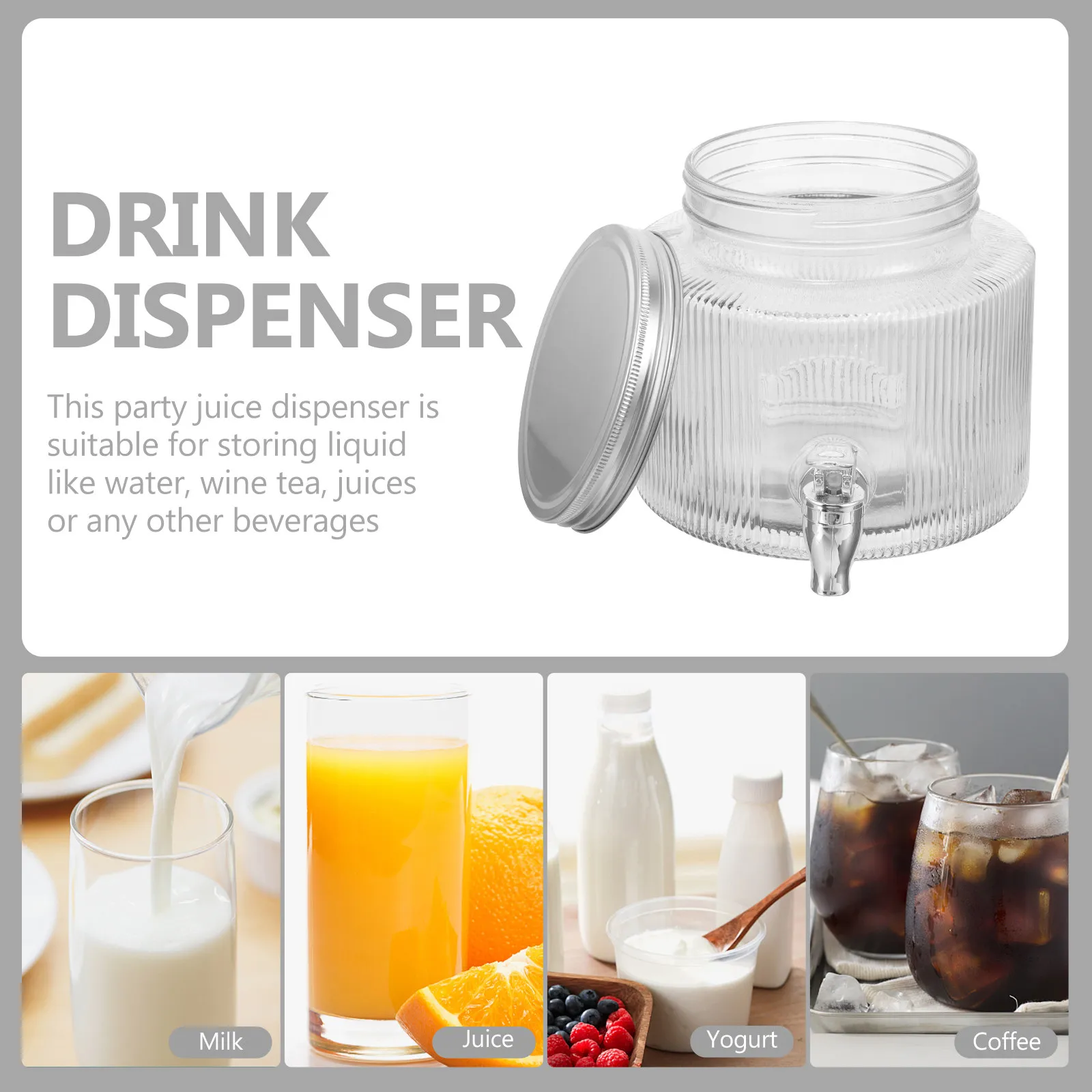 

Стеклянный диспенсер для напитков 2,8 л с краном и герметичной крышкой для сохранения свежести, для домашнего бара, вечеринок, лимонада, коктейлей, воды