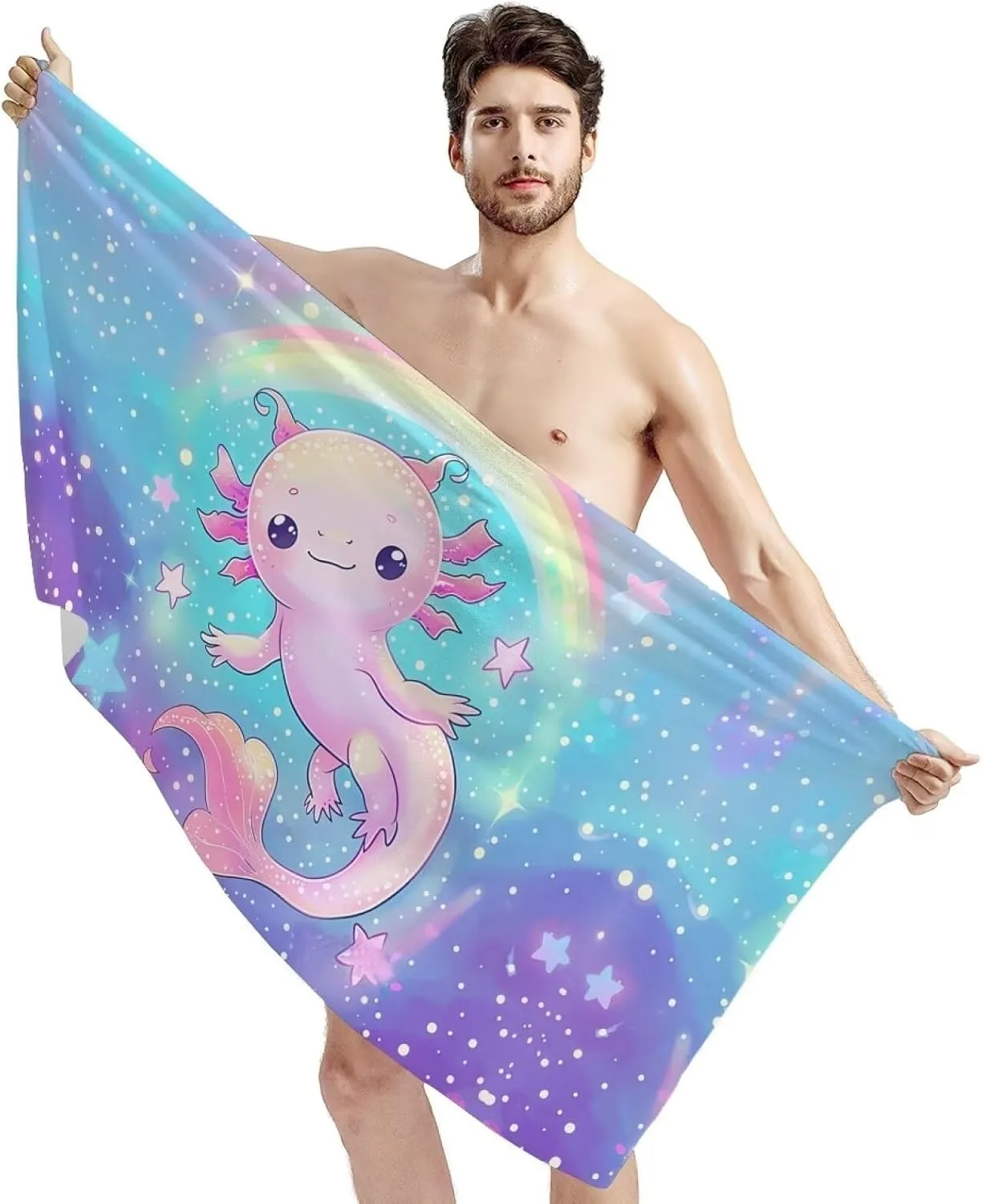 Cute Axolotl with rainbow Beach Towel for Family stuff friend Gifts Quick-Dry For Bath Yoga Tourism Beach GYM Camping Swimming