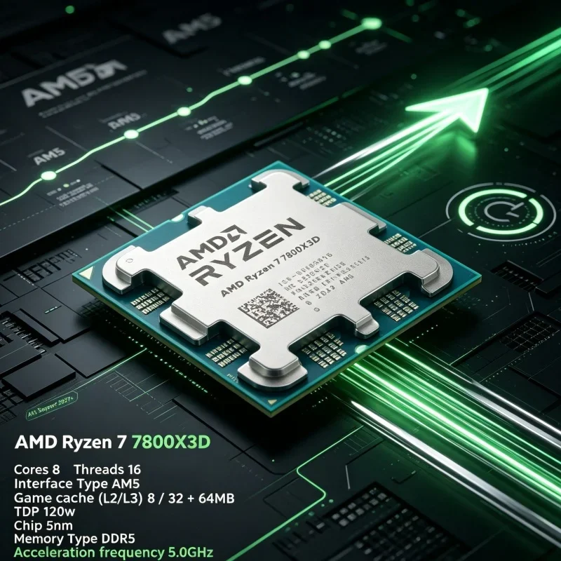 AMD Ryzen 7 7800X3D CPU Tray 8-Core 16-Thread 5.0GHz 96MB 3D V-Cache AM5 Desktop Processor No Cooler