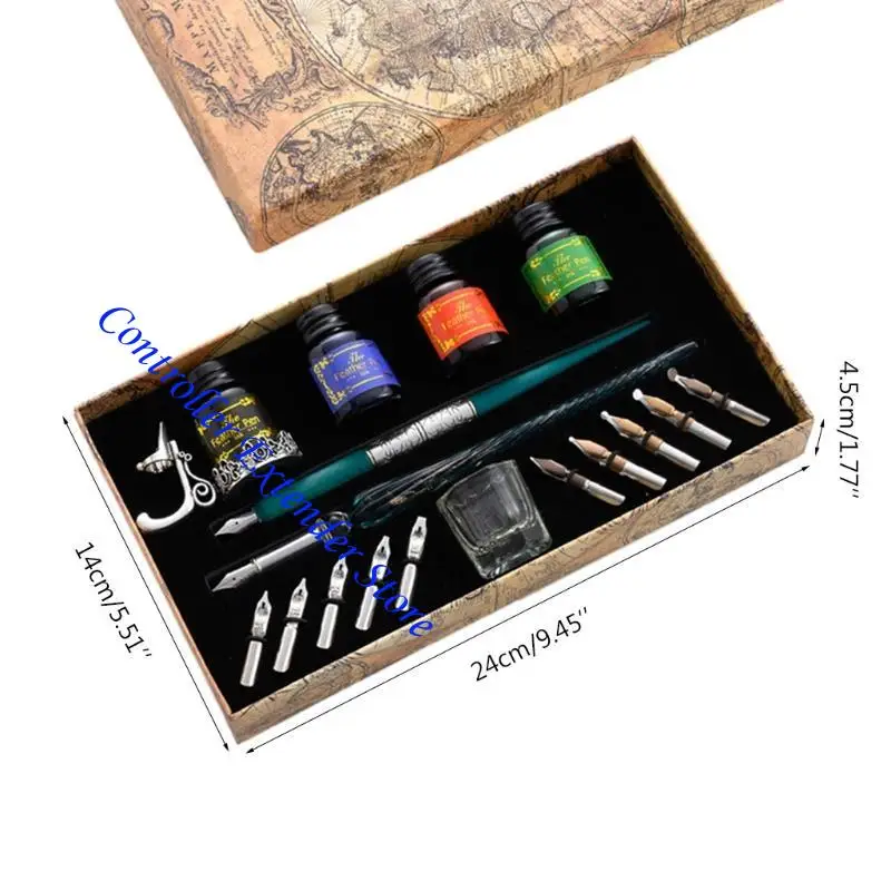 N84b Vintage Dip Pens Fountain Writing 10 Nibs Pen Holder Box Caligraphy