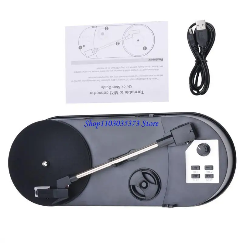 

D46B EZCAP613P Turntable Converter for Record Player to MP3 Conversion Adapter with Multiple Speeds and Integrated Speakers