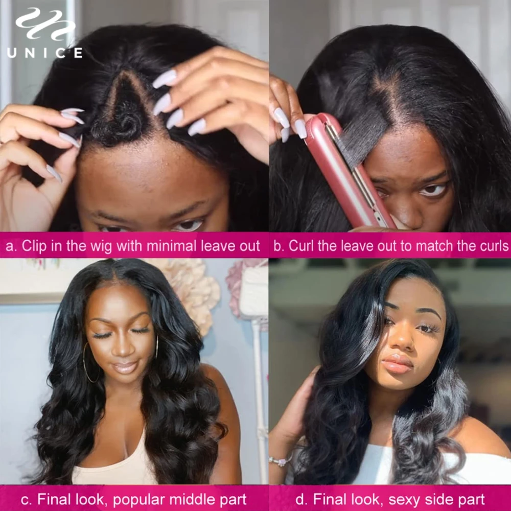 UNice Straight Bob V Part Wig Human Hair Lace V-Shaped Glueless Wig No or Minimal Leave Out 150% Density