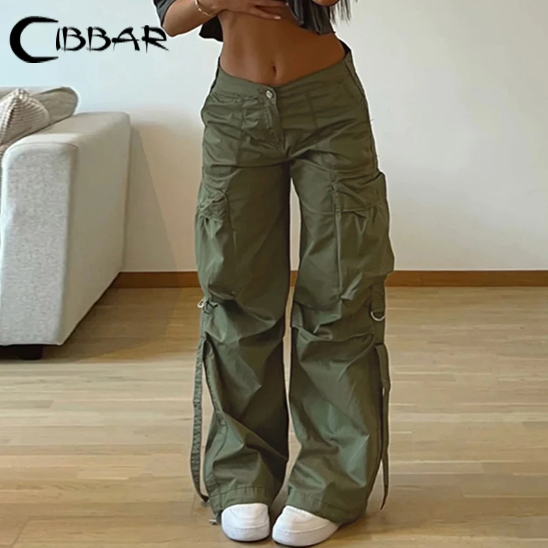 CIBBAR y2k Streetwear Pockets Cargo Pants Harajuku Low Rise Baggy Straight Pants Loose Korean Fashion Trousers Aesthetic Womens