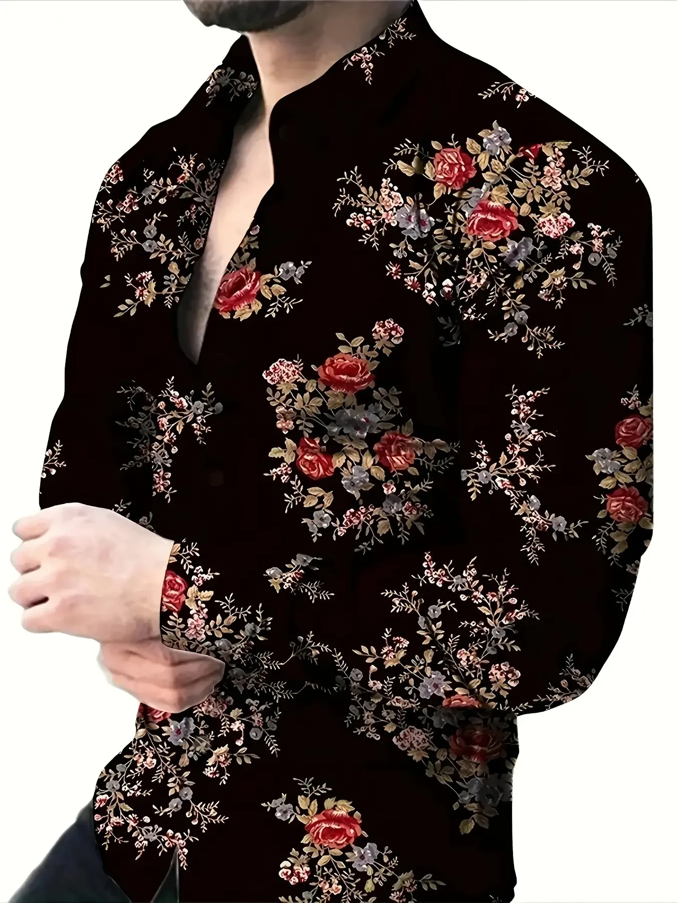 メンズ幾何学模様プリントシャツ - 3Dデジタルプリントビジネスカジュアル長袖