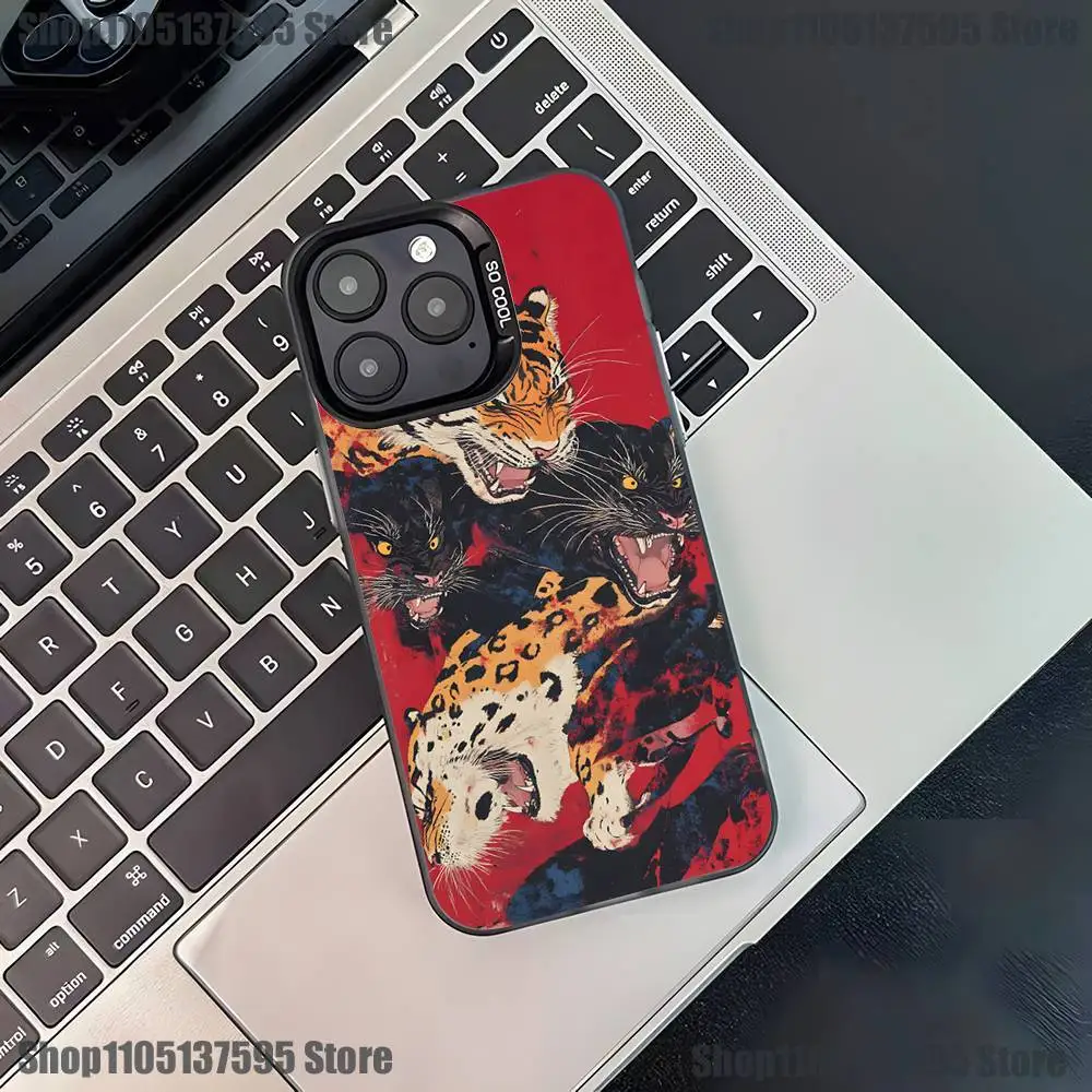 Japan Stijl Ukiyo-e Telefoon Case Voor iPhone 17,16,15,14,13,12,11,Pro,XS,Max,Plus,Mini,SE4,E Zwart Matte Schokbestendige Cover