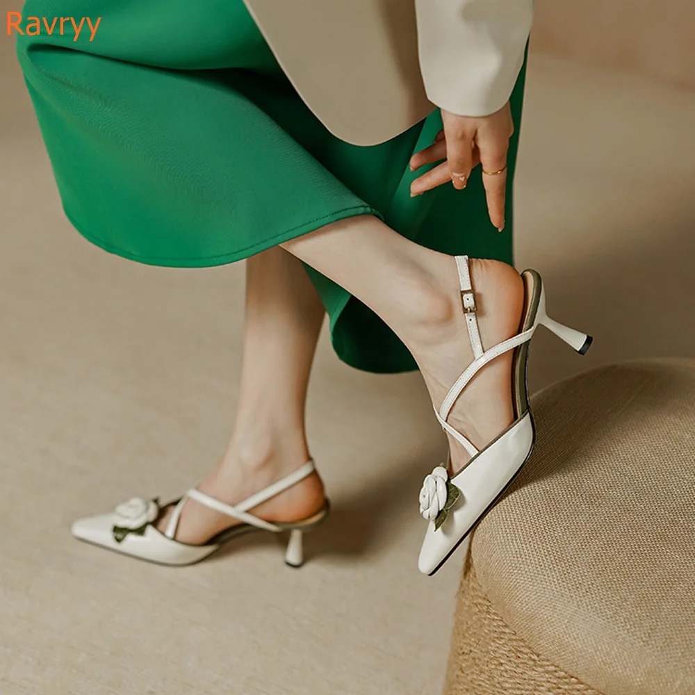 

Flowers Cross Strap Women Sandals Square Toe Stiletto Heel Patent Leather Back Strap Slingback Hollow Sandals Casual High Heels