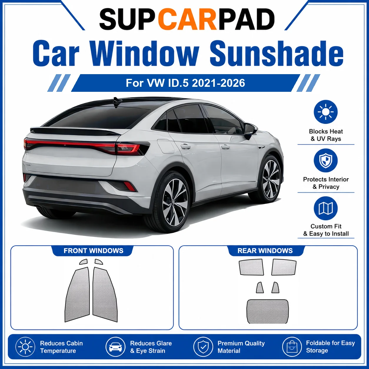 

For VW - VW ID.5 2021-2026 Full Set Car Window Sunshades UV Block Privacy Heat Insulated Foldable Car Curtain
