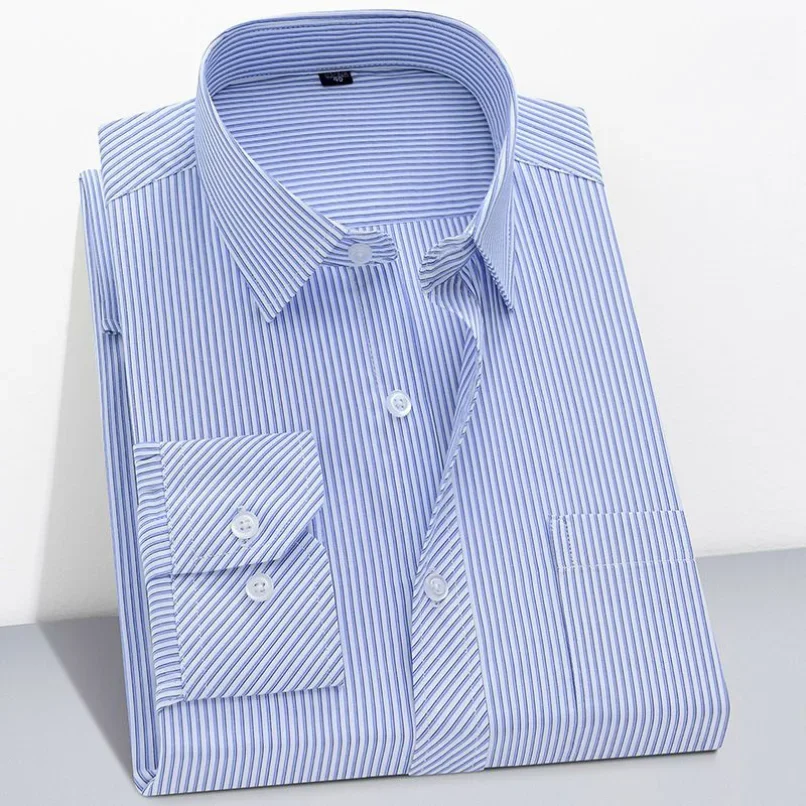 Branded Business Cotton Shirts Mens Long Sleeve Striped Shirt Male Shirt Casual Plus Large Size 9XL 8XL Oversized Regular Fit