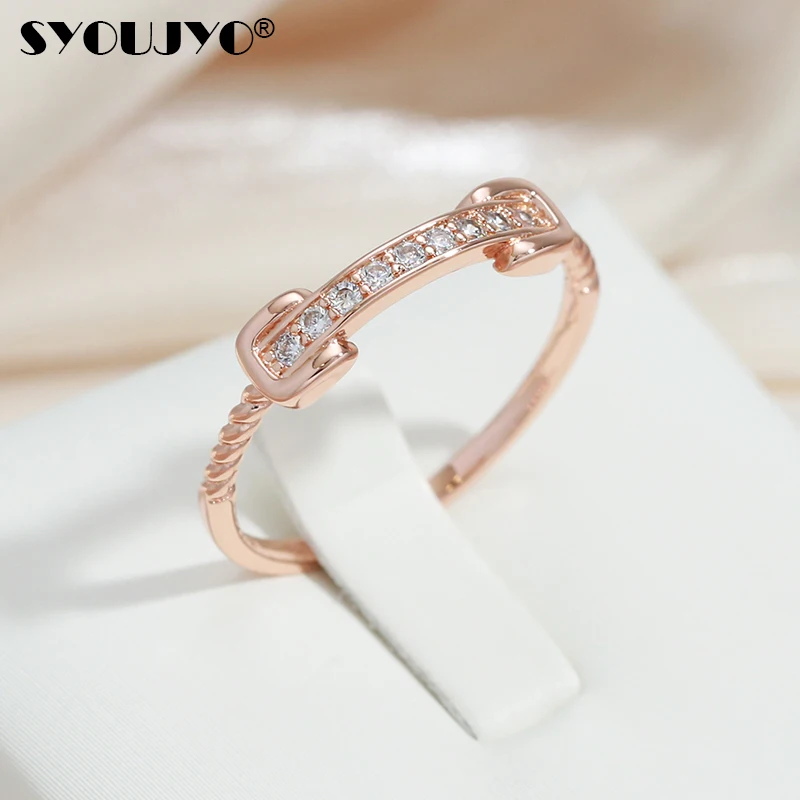 

Простые тонкие модные кольца из розового золота 585 пробы для женщин, натуральный циркон, современные свадебные украшения, винтажные роскошн...