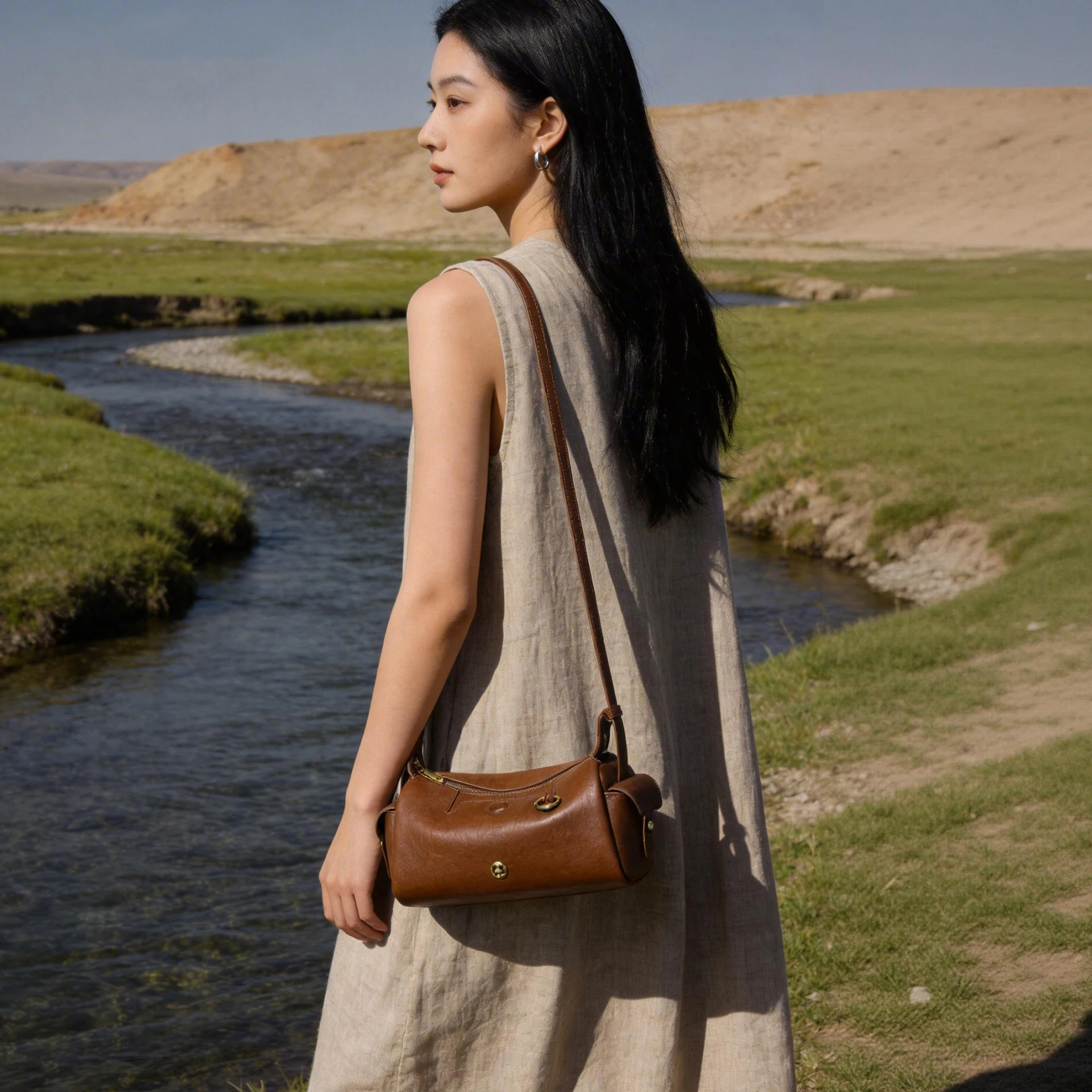 FOXER Women's Genuine Leather Zipper Pillow Bag Lady Small Crossbody Bag Female Fashion Adjustable Strap Cylinder Shoulder Bag