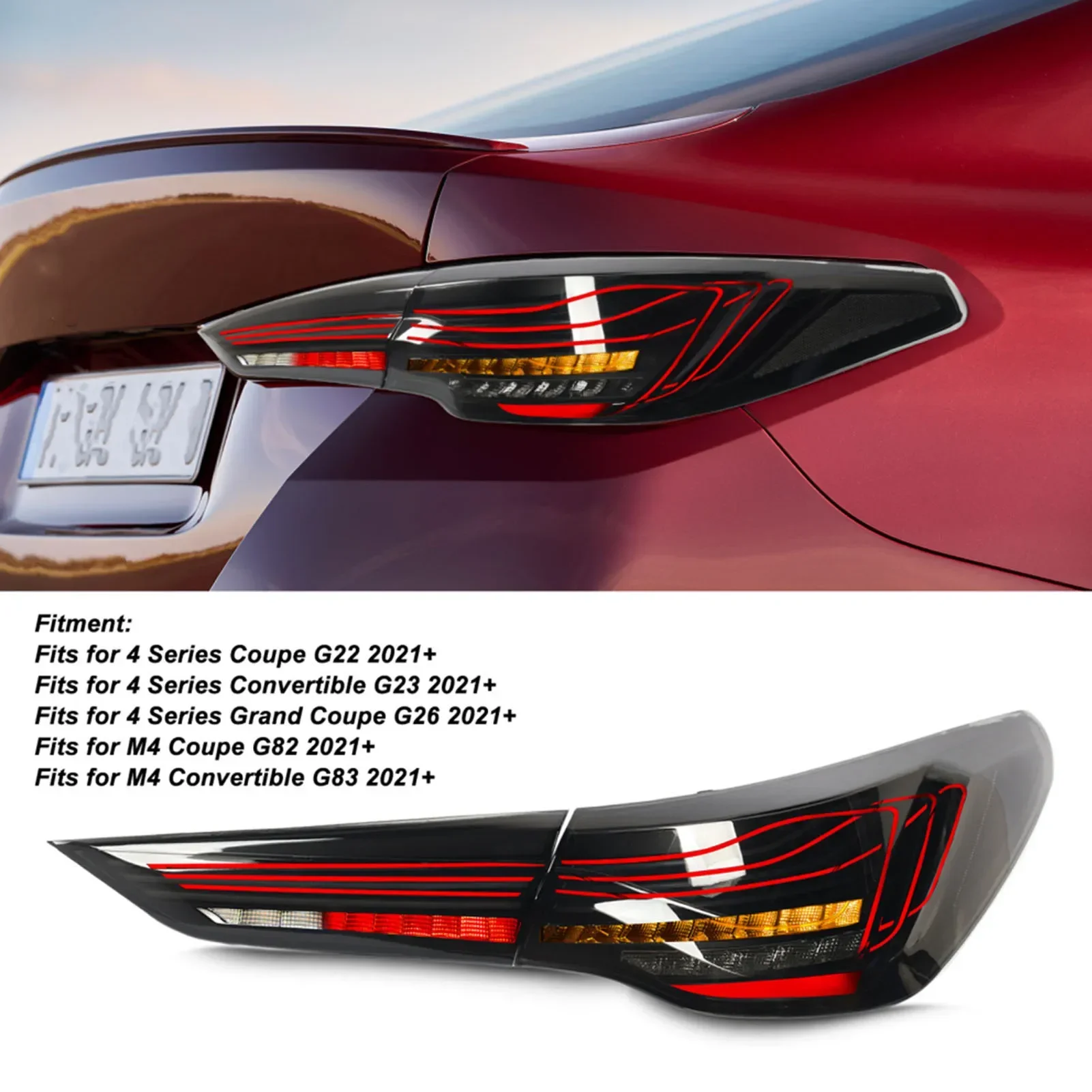 

Led Light Car LED Tail Light Accessories For BMW M4 G22 G23 G26 425I 2020-2023 Auto Rear Fog DRL Brake Turn Signal Lamp Plug an