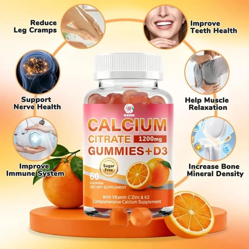 Calcium Citrate Gummies 1200mg, Containing Vitamin D3, K2, Zinc, and Vitamin C As Immune Support Supplements