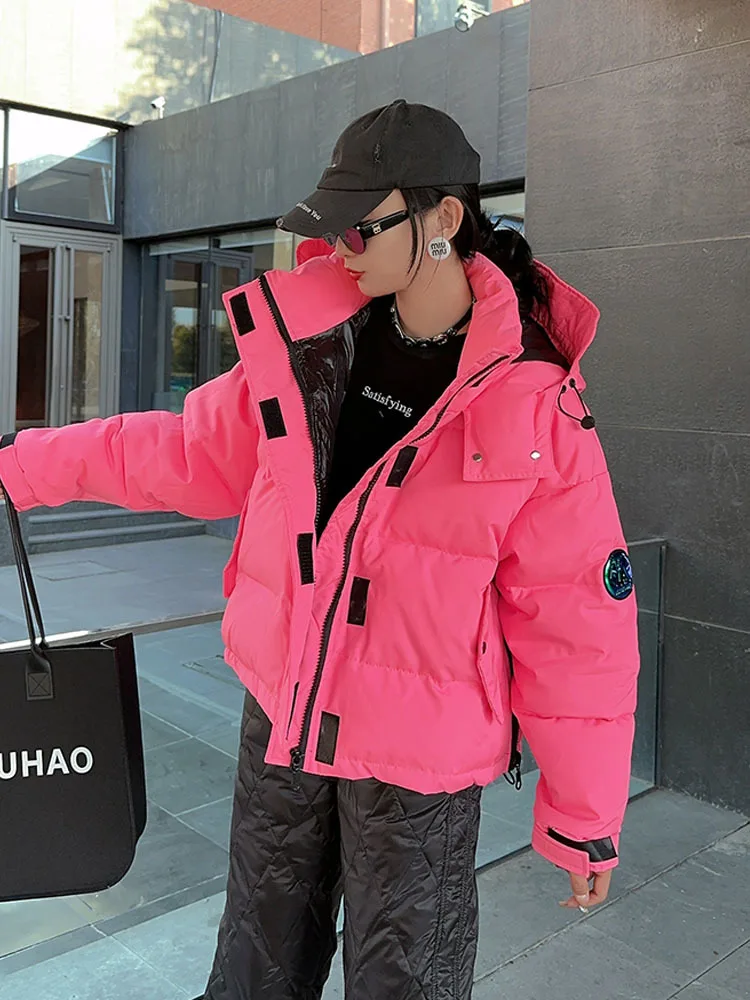 New Candy Color Loose Hooded Women Parkas Korean Printed Down Jackets Female Winter Thick Warm Bubble Coats College Style