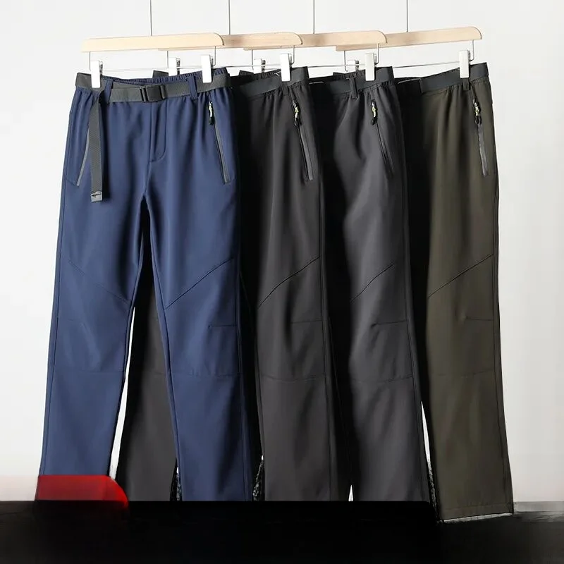 

Outdoor Functional Men's Ski Pants with Bule Waist Belt Autumn Winter Sports Mountain Climbing Fce Lined Straight Leg Pants
