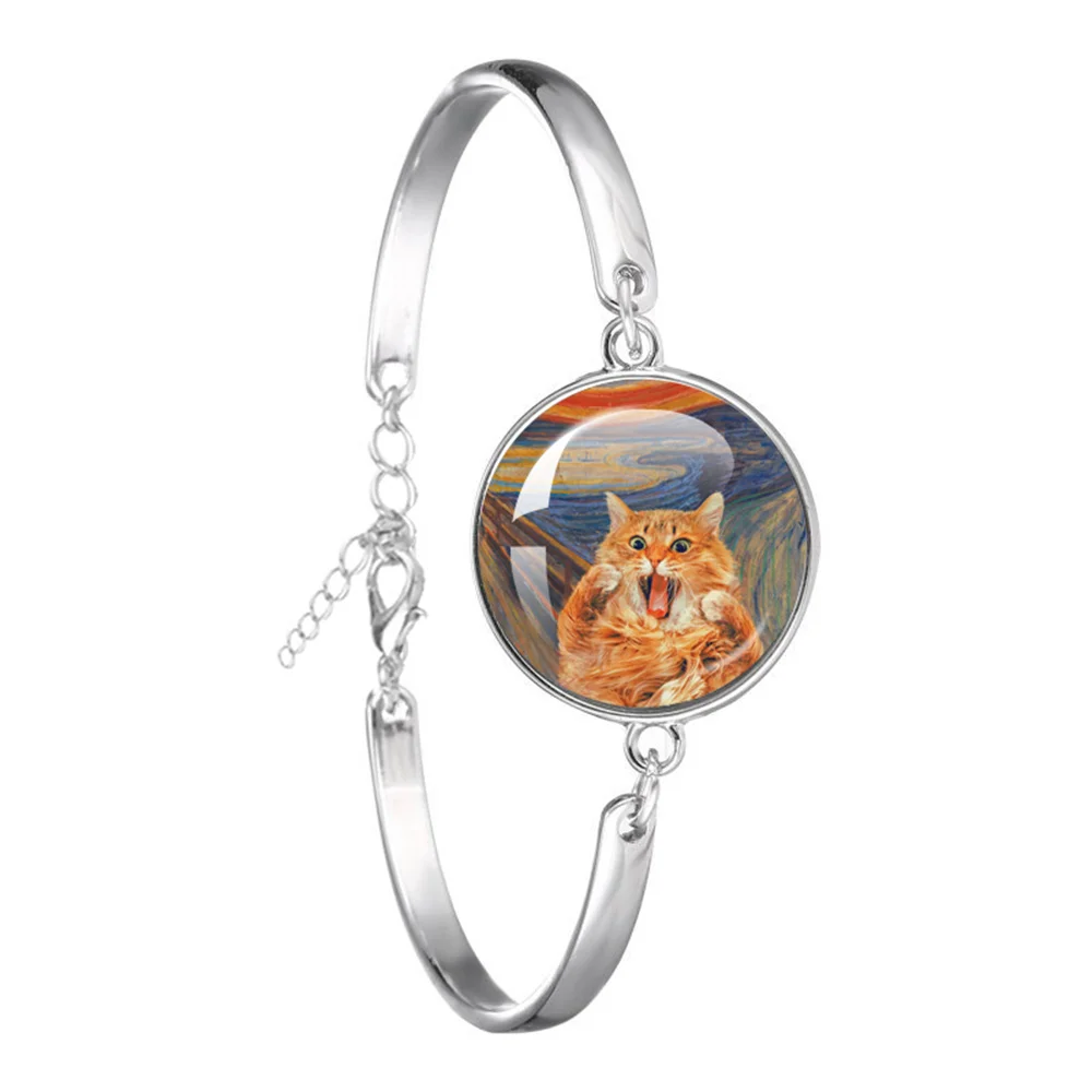 Van Gogh Cat Oil Painting 18MM Bracelet Starry Night Art Cats Glass Dome  Jewelry for Men for Women Gift