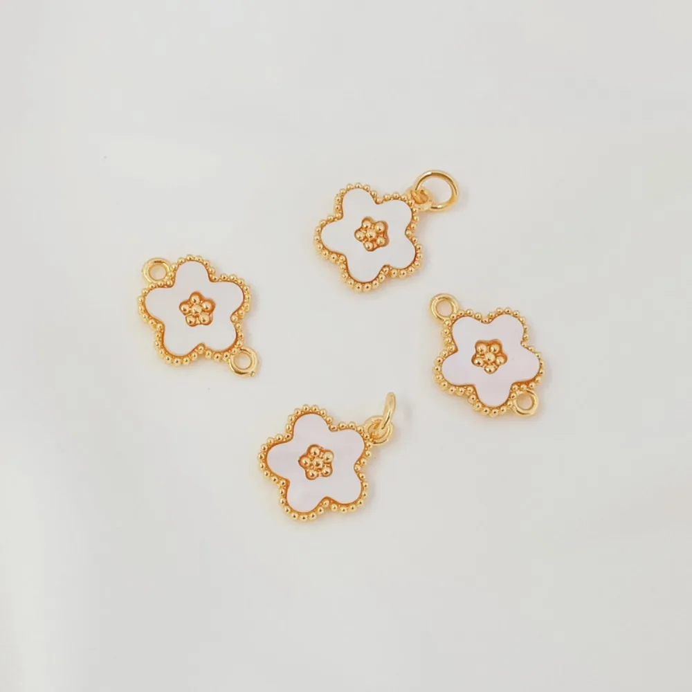 14K Gold-plated Shell-bonded Peach Blossom Pendant Diy Handcrafted Bracelet Necklace with Double Hanging Five-leaf Flowers