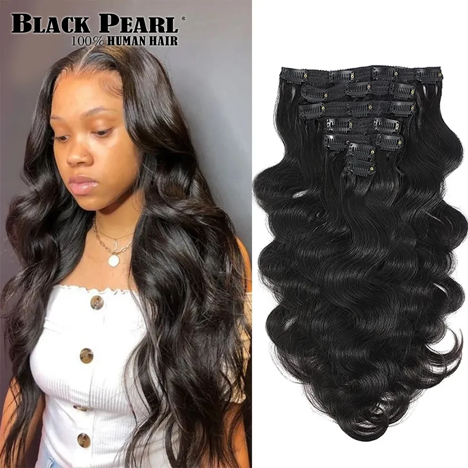 Extensions de cheveux brésiliens Body Wave à clipser pour femmes noires, cheveux humains Remy, 18clips, 120g, 8 pièces