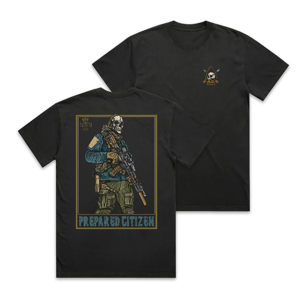 2026 Summer New Tough Guy Gear Patrol Skeleton Soldier Printed T Shirt Men Heavy Cotton Short Sleeve Street Casual T