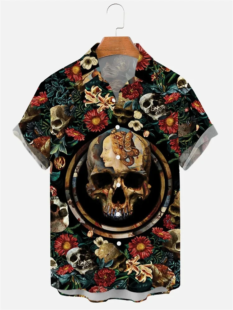 Skull Pattern 3D Printed Men\'s Shirt Man/Women Casual Fashion Short Sleeves Shirts Hawaiian Streetwear Oversized Unisex Clothing