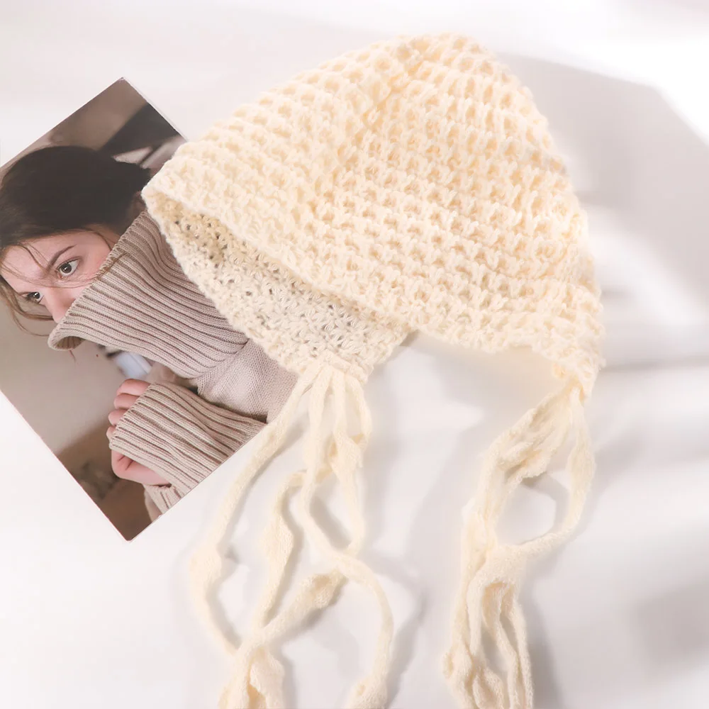 لطيف شرابات الكروشيه محبوك قبعة البوهيمي نمط الجوف خارج متماسكة قبعة الكورية اليدوية العرقية نمط قبعة السفر #4