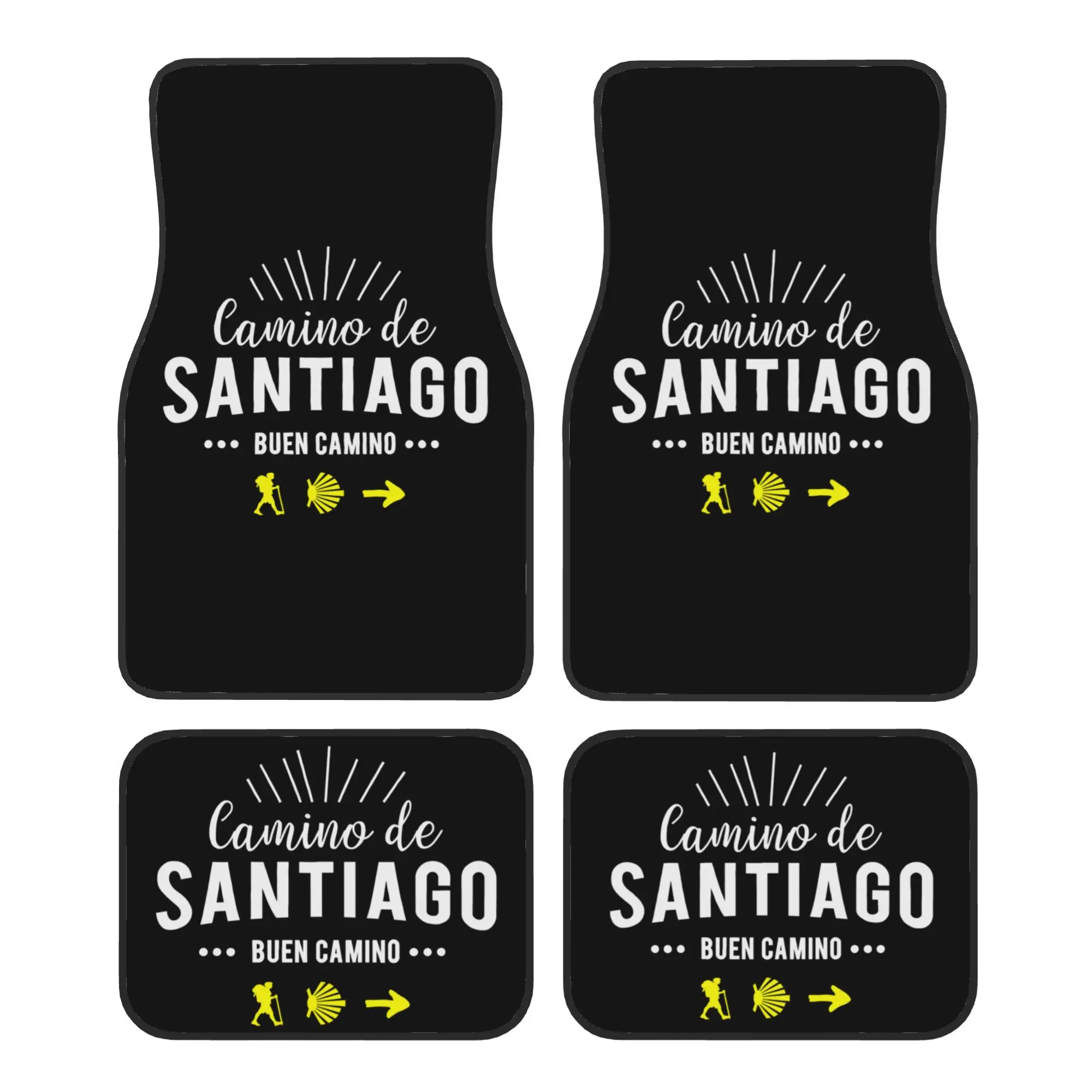 Alfombrillas para Coche, 4 Piezas, de Terciopelo Cristal, Buen Camino de Santiago, Universales, Delanteras y Traseras, Alfombras para Pies, Compostela, Peregrino
