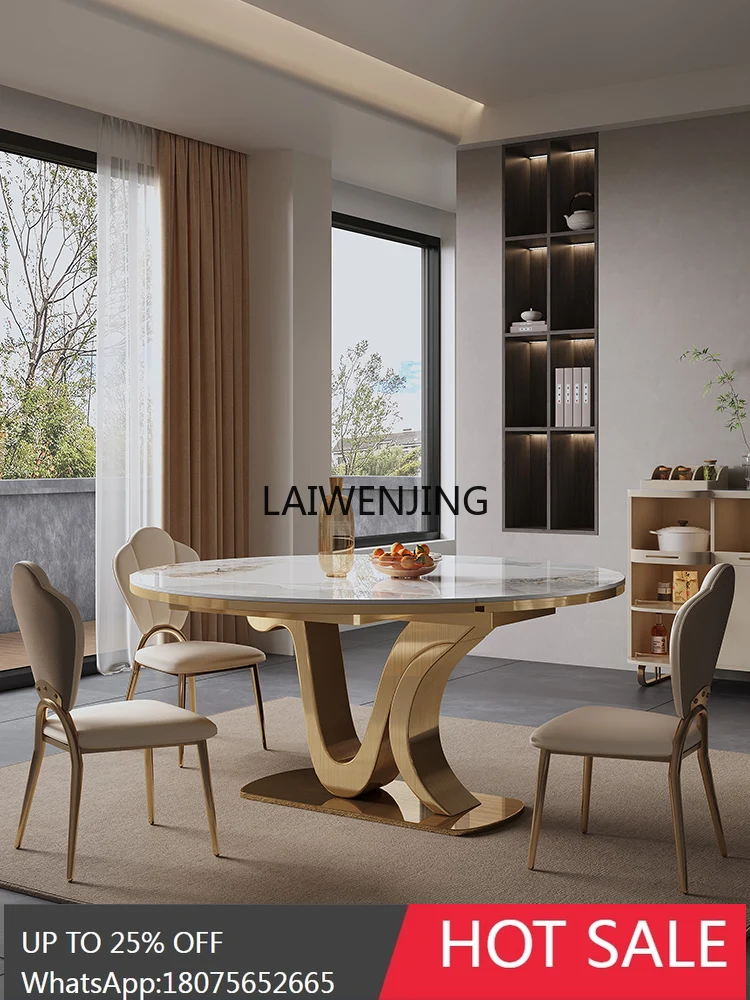 MJY rock slab telescopic square and round dual-purpose simple light luxury variable induction cooker round dining table