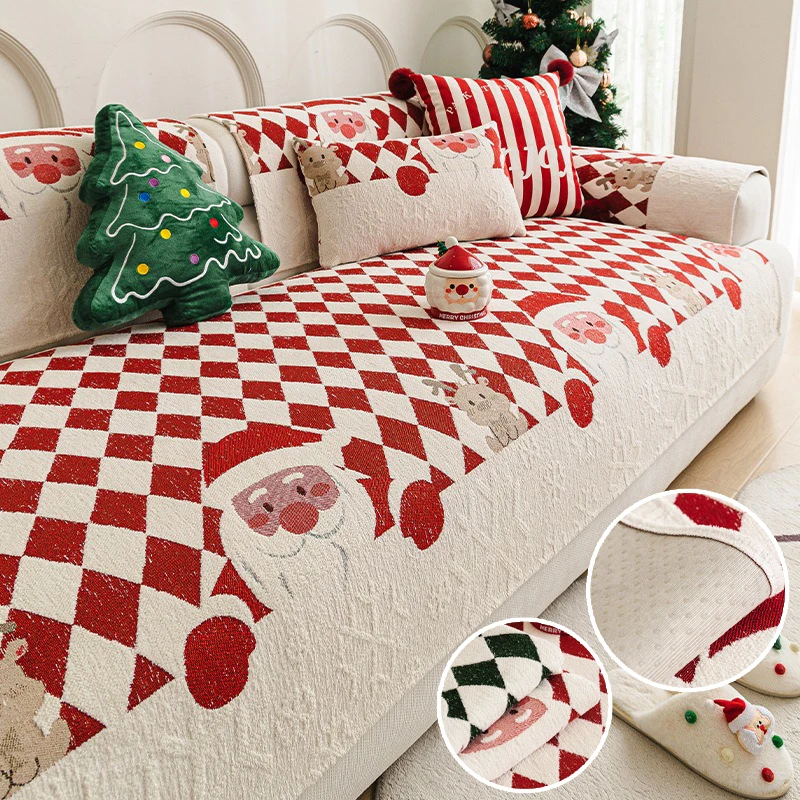 

2026 Holiday Chenille Sofa Cover Christmas Themed Non Slip Mat Anti Cat Scratch Couch Decor for Living Room Furniture Protector