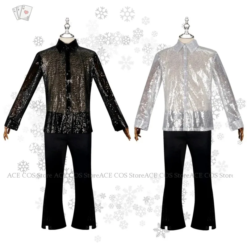 

New Unisex Shirt Spring Autumn New Fashion Sequin lity Long Sleeve Top Loose Glitter Party Dancing Silver Clothing Pants 2025