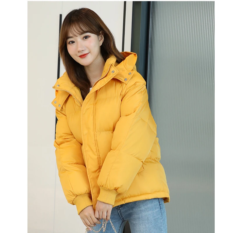 

Winter Women's Hooded Zipper Loose Down Coat Korean Fashion Solid Color Long Sleeve Warm Thick Cotton Coat New 2023 Black