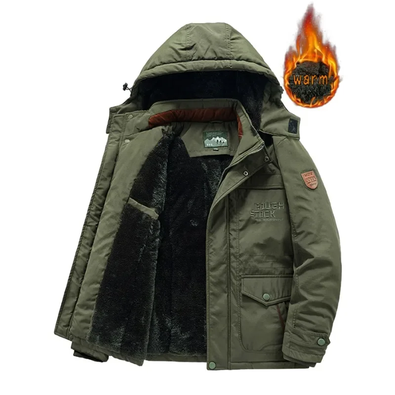 Nuovi uomini invernali con cappuccio in pile caldo parka piumini cappotti lunghi di buona qualità maschio all\'aperto Casual inverno cappotti larghi