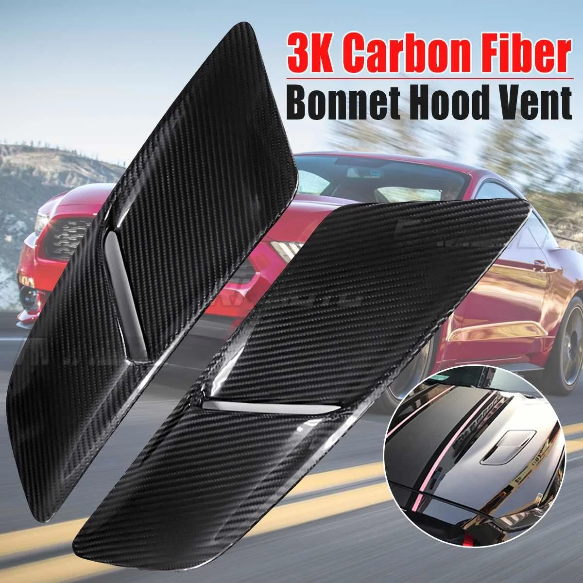 

New A Pair Car Front Hood Vents For Ford For Mustang 2015-2017 3K Carbon Fiber 5432 Car Air Intake Scoop Bonnet Hood Vent