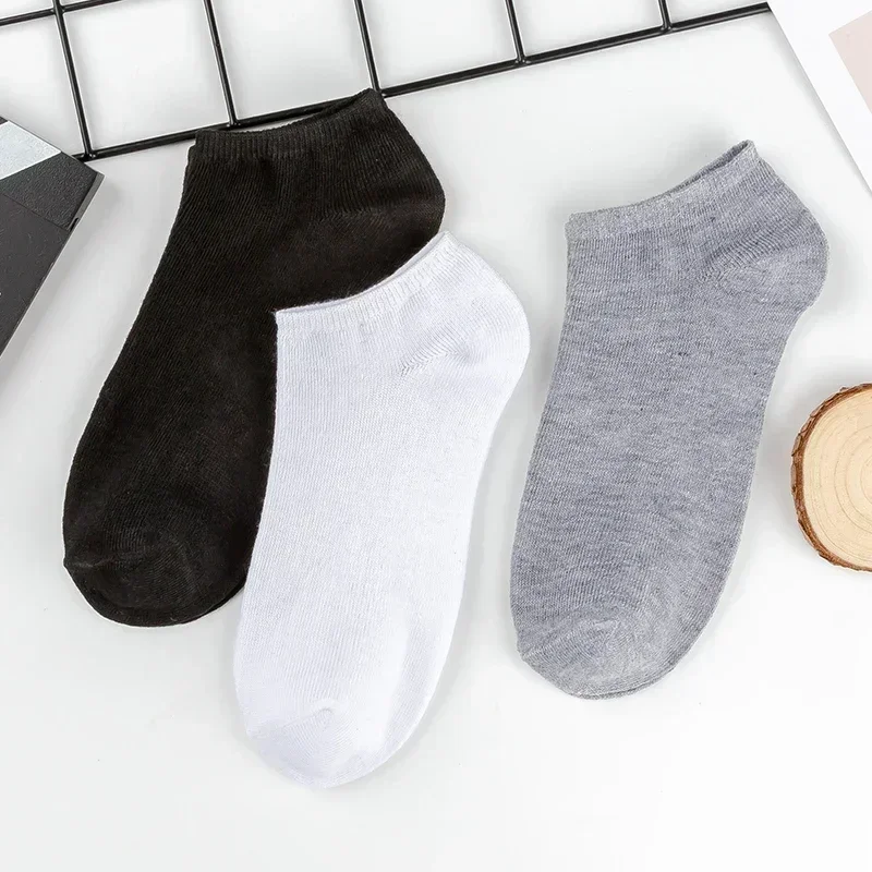 Meias de tornozelo monocromáticas para homens e mulheres, invisíveis e respiráveis, meias esportivas de algodão, curto Sox, preto, branco, cinza, 5 pares