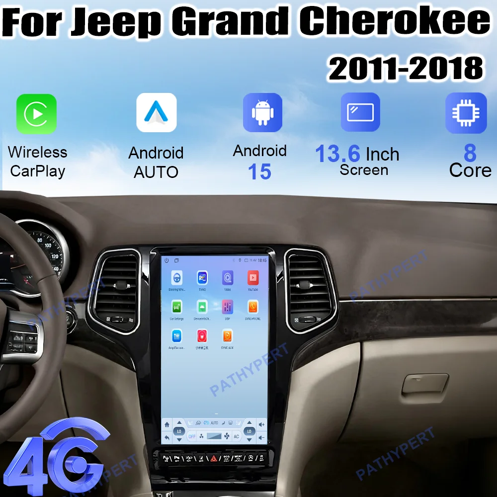 

13.6" Android 15 Carplay Screen For Jeep Grand Cherokee 2011-2018 Radio 2 Din Car Multimedia Player Stereo GPS Navigation DSP 4G