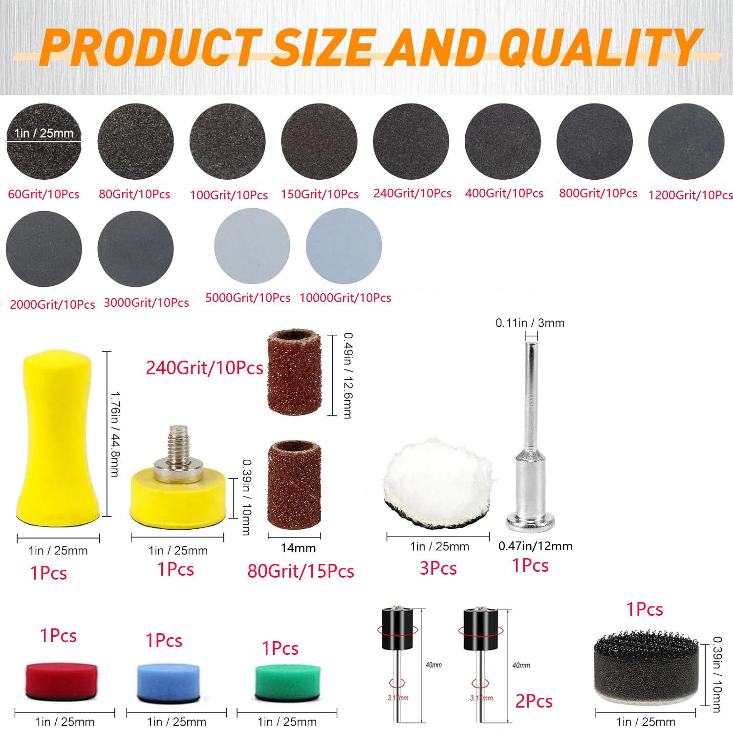 1Inch 25MM Sanding Discs Kit 157Pcs 60-10000 Grit Aluminum Oxide Hook and Loop Sandpaper for Rotary Tools with Backing Pad