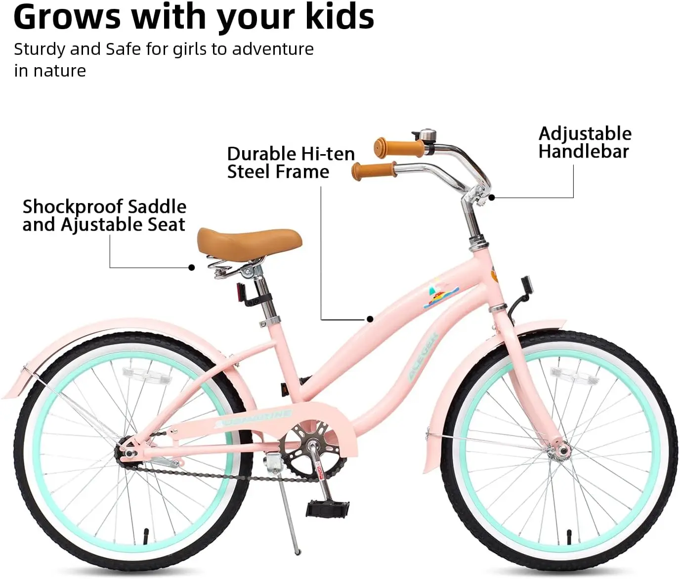 Girls Beach Cruiser Bike for Kids 5-13 Years Old, 16